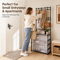 Porte-manteau multifonctionnel anti-poussière pour la maison, idéal pour la location, avec étagère intégrée pour chaussures et chapeaux