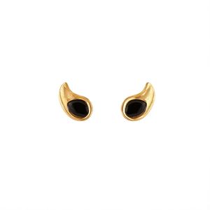 Fashion <b>Stud</b> <b>Earrings</b> 316L Stainless Steel PVD Gold Plating Sustainable Resistant <b>Black</b> Stone Inlay - Product Image 2