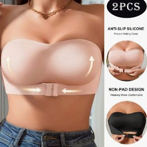 Sujetador sin tirantes para mujer, sexy, sin costuras, con botón frontal, cómodo, suave, media copa, antideslizante - Product Image 2
