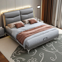Lit de Luxe Européen Moderne en Cuir avec Grandes Tiroirs de Rangement et Éclairage Intelligent Écologique – Designs Innovants pour Chambre Parentale