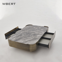 WBERT Tiroir carré personnalisé Rangement Design Post-Moderne Métal Marbre Combinaison Lumière Luxe Table basse en acier inoxydable Petite