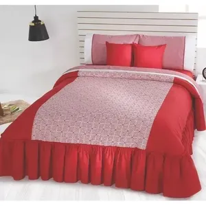Ensemble de couette Baruk rouge 4 pièces en coton à motifs géométriques, style princesse, literie pour la maison, utilisable toute l'année - Product Image 3