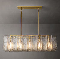 Lustre rectangulaire de luxe en or avec treillis et verre transparent épais pour table à manger, restaurant, villa