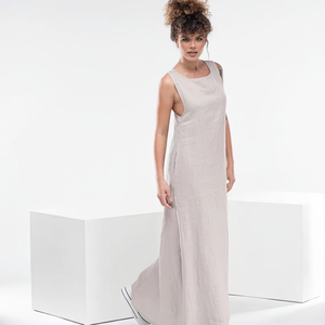 ชุดเดรสแม็กซี่ทรงเรเซอร์แบ็คผ้าลินินลำลองสำหรับผู้หญิงทำด้วยมือใส่ได้ทุกวันมีซับในผ้าฝ้าย - Product Image 1