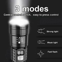 Senter LED Daya Tinggi USB Isi Ulang dengan Baterai Terpasang, Senter Super Terang untuk Darurat Luar Ruangan dan Berkemah