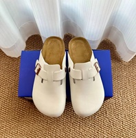 Mules plates d'extérieur de qualité supérieure en cuir véritable et daim, avec semelle en liège, fourrure élégante, pour femmes