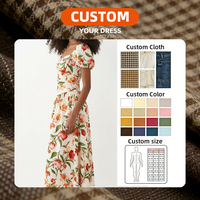 Robe longue décontractée d'été style bohème pour femme, col carré, manches bouffantes florales, coupe trapèze, grande taille, fabrication OEM personnalisée