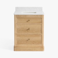 Meuble-lavabo moderne pour salle de bain avec vasque encastrée, armoire étroite plaquée chêne avec 3 tiroirs, meuble-lavabo autoportant