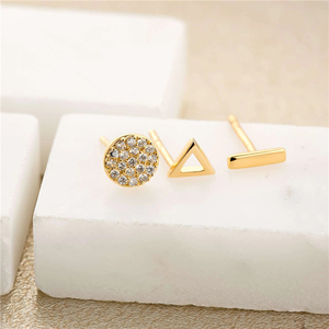 ROXI Ensemble de 3 paires de boucles d'oreilles clous rondes et triangulaires, style INS, polyvalentes et simples - Product Image 3