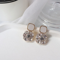 Pendientes de botón suaves y femeninos con diamantes rosas esmaltados, delicados, brillantes, para el fin de semana, joyería de moda para mujer