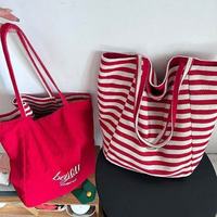 Bolsa de Playa Náutica, Bolsa de Playa de Lona a Rayas, Asa de Cuerda de Algodón, Bolso de Mano de Gran Capacidad, Bolso de Verano a Rayas
