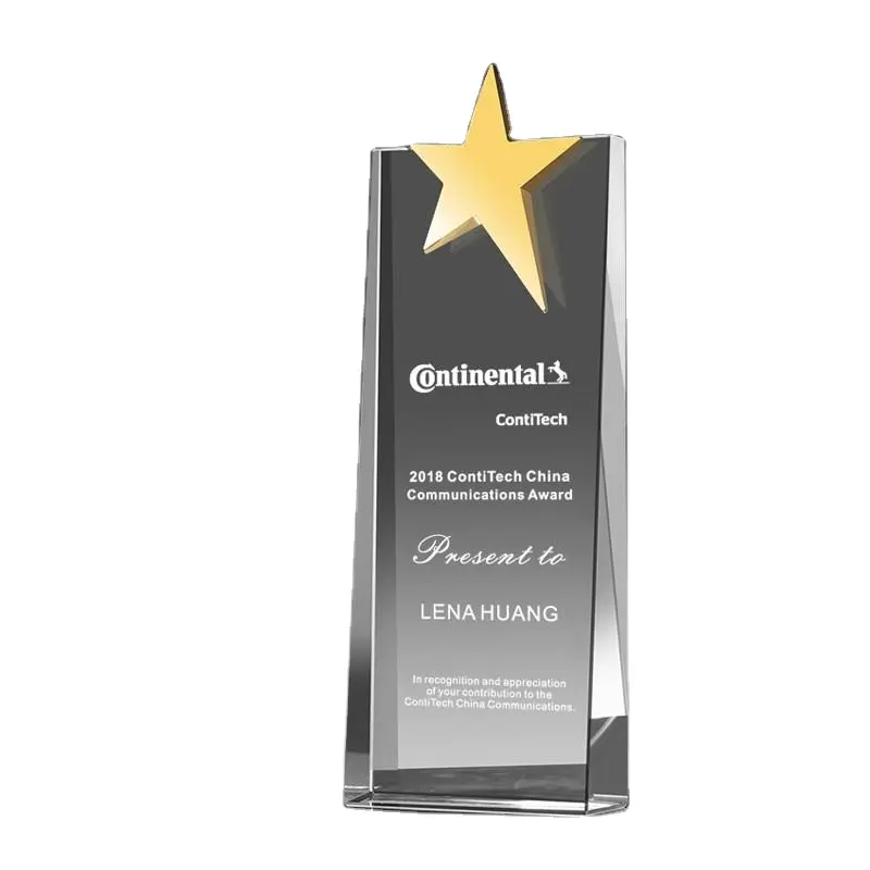 Troféu de cristal com logotipo personalizado em forma de estrela, placa de vidro em branco para lembrancinhas, troféu de artesanato com estrela de metal, atacado