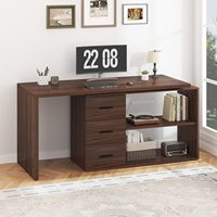 Bureau d'angle de direction de luxe en L, grand format, blanc, avec tiroirs, pour poste de travail informatique