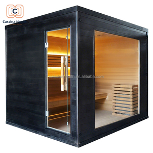 Cabine de sauna extérieure moderne <span class=keywords><strong>Cassina</strong></span> Black 2360 mm en hemlock foncé, préfabriquée, chauffage rapide 185F, certifiée ETL et FSC, qualité commerciale - Product Image 1