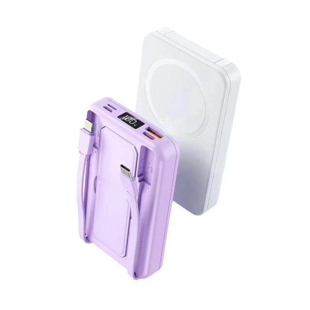 HXB 10000mAh Magnetic Wireless Charging Li-Polymer Battery Bank Custom Logo Built-in Cables Stand 20W Fast Charging Portable