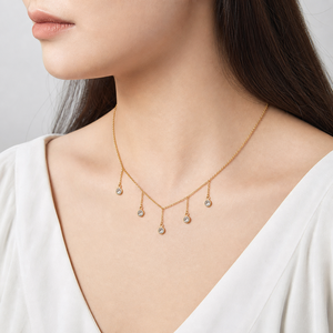 Collier rond en acier inoxydable plaqué or 14 carats sous vide avec breloques en zircon et cristal, chaîne de 45 cm, tons or et argent - Product Image 5