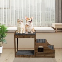 Lit double moderne et écologique pour animaux de compagnie, en bois, avec perchoir de fenêtre et escalier, de forme rectangulaire et autoportant