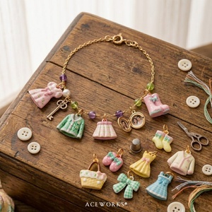 Whimsical Wardrobe Gallery | 18K Gold Plated Brass Pastel Charm Pendant: Dress Boot Hat Basket Bag Cardigan <b>Bow</b> Skirt Socks Coat - Product Image 5