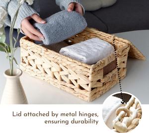 Paniers de rangement en <span class=keywords><strong>osier</strong></span> de jacinthe d'eau tissés les plus vendus <span class=keywords><strong>avec</strong></span> couvercles rectangulaires pour livres de serviettes produits de maquillage de petites choses - Product Image 2