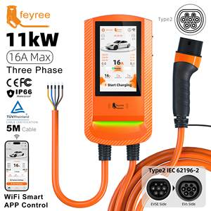 Borne de recharge murale Feyree 11 kW Type 2, 16 A max, triphasée, orange, avec contrôle intelligent par application Wi-Fi, étanche IP66 - Product Image 1