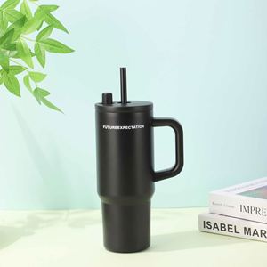 Gobelet de voyage isotherme en acier inoxydable 720 ml (24 oz) avec poignée, couvercle, paille et base antidérapante pour café froid - Product Image 2