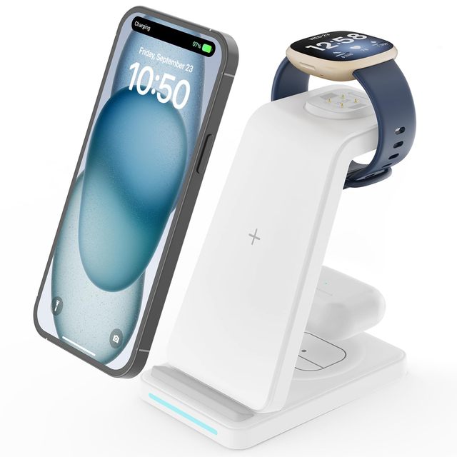 Multifunction Chargers Station ABS QC3.0 15W 3 in 1 Qi Wireless Charger Charging Dock for iPhone Fitbit Watch