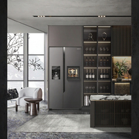 Meubles de cuisine modernes de luxe écologiques ignifuges sur mesure, armoires de base sous évier en panneaux de particules mélaminés MDF, crédence d'îlot