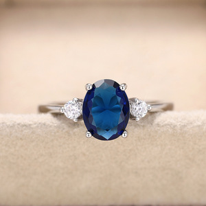 Anillo Ovalado con Gema Azul para Mujer, Joyería Elegante y de Lujo para el Dedo - Product Image 4