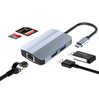 IKATAK Hub USB 3.0 Type C 5 en 1 avec Ethernet RJ45 100 Mbps, lecteur de cartes TF SD en alliage d'aluminium, station d'accueil, en stock