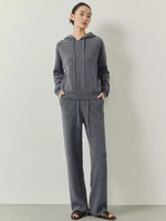 Pull à capuche en cachemire 100% pour femmes, cardigan ample et pantalon décontracté assorti