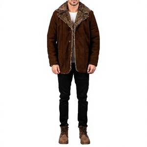 <b>Men's</b> <b>Brown</b> Fleece <b>Overcoat</b> With Fur Collar Single Breasted Regular Fit Winter Coat - Product Image 5