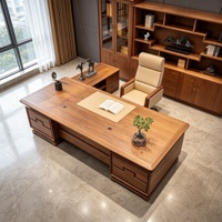 Bureau de direction commercial en bois massif, style chinois rétro, double armoire sculptée en noyer noir, modèle LBZ-325X