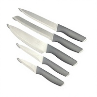 Ensemble de 5 couteaux de cuisine en acier inoxydable durables, avec manche antidérapant en TPR-PP, couteau de chef, couteau à pain, couteau utilitaire, couteau à éplucher, boîte cadeau