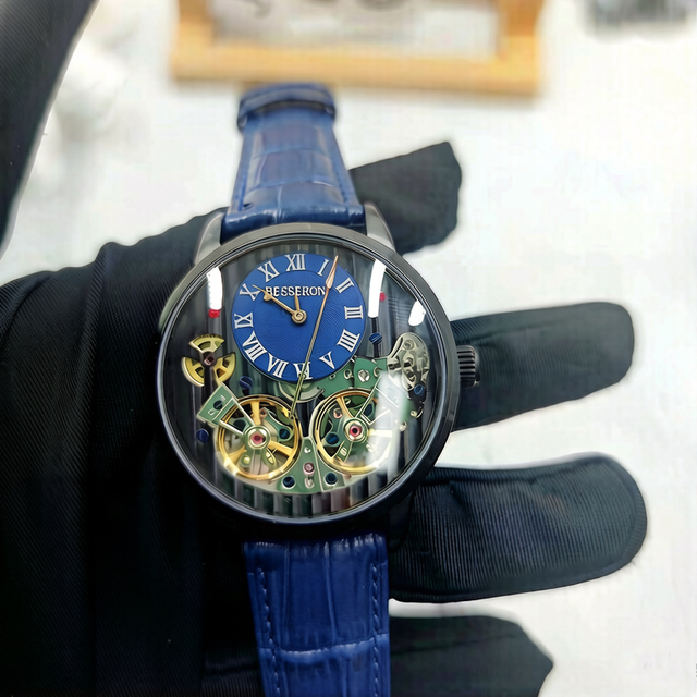 Luxury Stainless Steel Case Leather Strap Skeleton Flywheel Men's Automatic Mechanical Watch Water Resistant 3ATM Custom Name