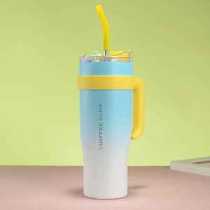 40oz Modern Stainless Steel <b>Large</b> Capacity Vacuum Insulated Straw Cup with Handle Leak-Proof - Product Image 4