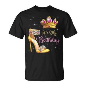 T-shirt It's My Birthday High Heel Crown avec motif étoiles et papillons - Product Image 1