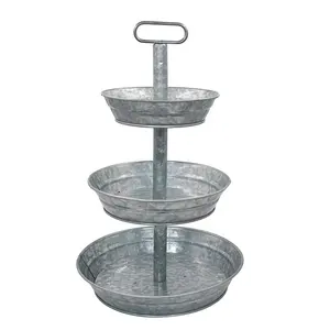 Tiered Serving Tray Galvanized Tiered Tray 3 Tiered Serving Stand Rustic Metal Tray for Cupcake Dessert Fruit or gift