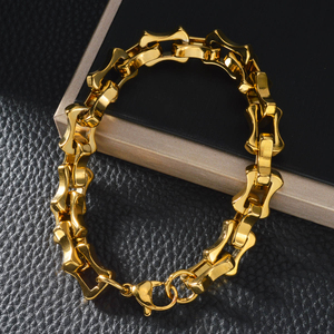Bold Polished Gold Bone Chain Bracelet Minimalist Statement Fashion Jewelry for <b>Men</b> Women - Product Image 3