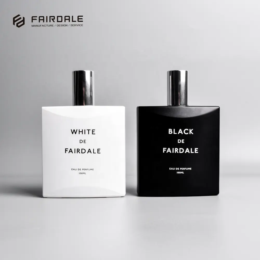 Botella vacía de cristal blanco y negro para Perfume, fabricante de China, 100ml, nueva marca