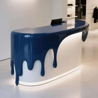 Comptoirs de réception de salon de conception de goutte de crème glacée blancs et bleus Led demi-ronds de réception d'école d'enfants