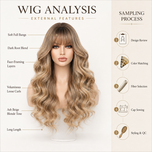 Peluca Larga Extra con Ondas Francesas y Flequillo, <span class=keywords><strong>Color</strong></span> Rubio Degradado, <span class=keywords><strong>para</strong></span> Mujer, 26 Pulgadas, Sintética, Sin Pegamento, Aspecto Natural Mate - Product Image 5