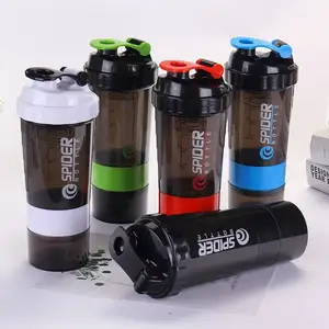 Botella agitadora de proteínas de plástico para gimnasio de tres capas con resorte helicoidal con logotipo personalizado botella de agua agitadora deportiva y de fitness de 550ml