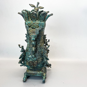 Lotus Crane vaso quadrato classico retrò decorazione per la casa collezione d'arte di lusso in bronzo antico a mano manufatti classici - Product Image 3