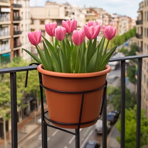 Maceta Redonda Grande para Exteriores CIARY de 25 cm con Soporte de Metal Negro y Maceta de Plástico para Plantas de Vegetales, Aplicación en Vivo - Product Image 2