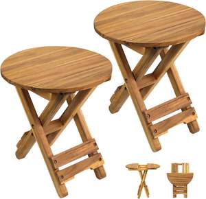 Small Outdoor Wooden <strong>Folding</strong> Edge <strong>Table</strong> <strong>Coffee</strong> <strong>Table</strong> Round Brown Retro Style Suitable for <strong>Out</strong> of Court Use - Product Image 1