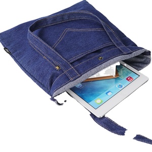 Custom <b>Navy</b> Blue Denim Reusable Shoulder <b>Tote</b> <b>Bag</b> Casual Jean Shopping Medium Size Supermarket Daily Use - Product Image 1