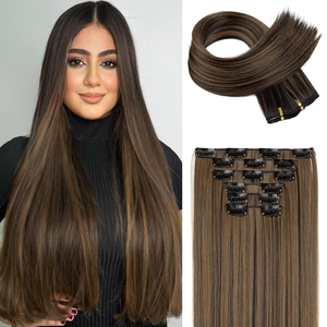 Extension per <span class=keywords><strong>capelli</strong></span> con clip in <span class=keywords><strong>capelli</strong></span> umani vergini brasiliani, ondulati, naturali, con mèches <span class=keywords><strong>castano</strong></span> <span class=keywords><strong>chiaro</strong></span> miste - Product Image 5