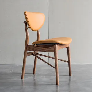 Nordic Style Mid Century Modern Dining Chair Designer Scandinavian PU Leather Solid Wood Chairs for Dining Room