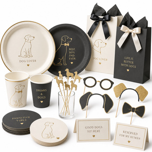 Kit de Décoration pour Fête de Maman de <span class=keywords><strong>Chien</strong></span> : Accessoires Photo Dorés, Sacs Cadeaux pour Cocktails et Anniversaires - Product Image 1