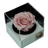 Acrylique Rose Boîte Cadeau Phonographe Immortel Éternelle Rose Fleur Préservée Pour Noël Saint Valentin Cadeaux